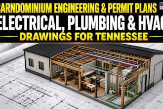 barndominium engineering and mep permit plans, electrical, plumbing hvac drawing
