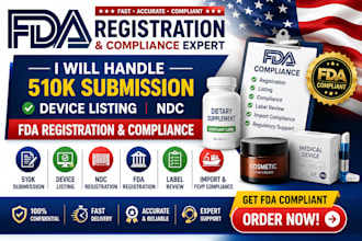 handle fda 510k submission, device listing, ndc, fda registration and compliance