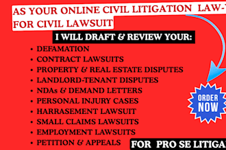 draft civil litigation lawsuits for business, property, employment dispute