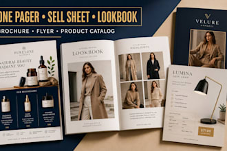 design modern one pager, product sell sheet, sales flyer and fashion lookbook