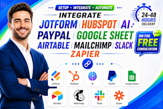 integrate jotform hubspot ai paypal google sheet airtable mailchimp slack zapier
