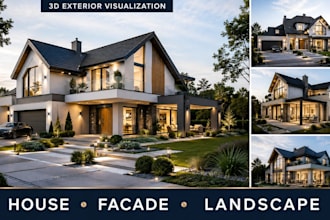 create realistic 3d exterior house rendering and architectural visualization
