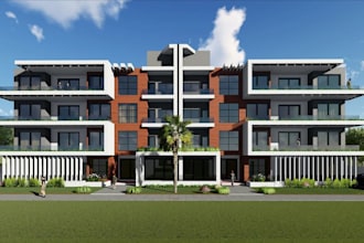 renovate apartment building exterior, revit 3d model, condominium facade layout