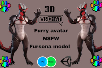 create a custom furry vrchat avatar vrc avatar fursona 3d model unity avi
