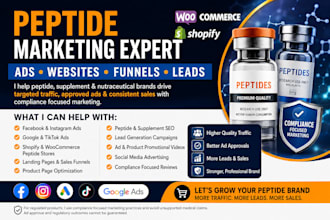 setup or run peptide ads, product video ads, facebook, snapchat, peptide website