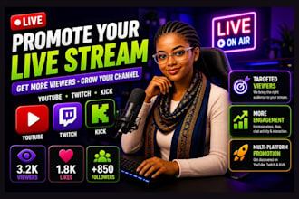 promote twitch live stream youtube live stream kick live stream for live viewers