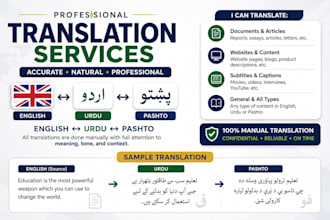 translate english urdu and pashto professionally