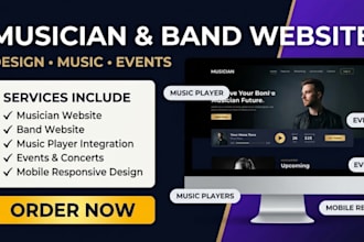 design a professional musician and band website with music and events