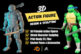 create a detailed 3d printable action figure, 3d sculpting, zbrush sculpt, stl