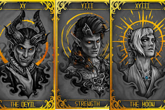draw custom tarot card, oracle cards, playing cards, zodiac card in dark art