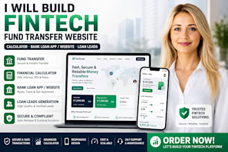 build fintech fund transfer website, calculator bank loan app website loan leads