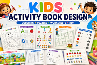 design a kids activity book, coloring book, worksheets and puzzle book