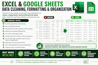 clean and format data, remove duplicates, fix errors in excel