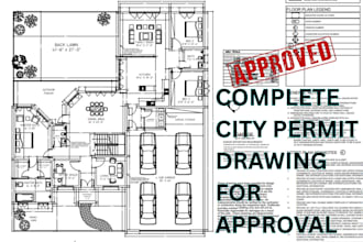 draw architectural city permit drawings, 2d floor plans, blueprint permit plans