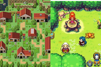 design custom tile map, pixel art tileset for your game using rpg maker mz mv