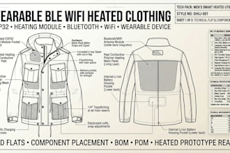 fashion tech pack smart clothing pcb wearable ble wifi cad flat sketch prototype