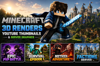 l create minecraft 3d renders, high CTR youtube thumbnails and server graphics