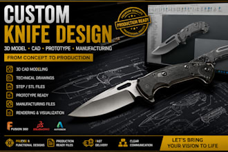 create premium custom knife design with cad modeling and production files expert