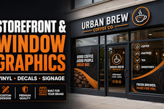 design shopfront window graphic, storefront design vinyl sticker, signage design