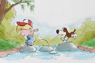 illustrate whimsical watercolor children book illustration
