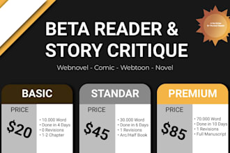 beta read your novel, or comic script with detailed critique