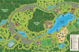 create vector trail, park guide, outdoor and wayfinding maps