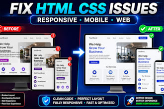 fix HTML CSS responsive mobile layout and website design issues