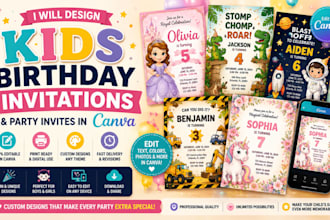 design editable kids birthday invitations and party invites in canva
