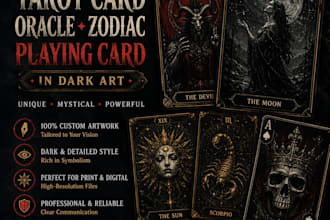draw custom tarot card, oracle, zodiac, playing card in dark art
