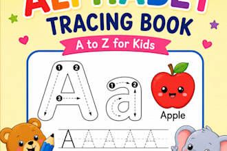 design alphabetic  handwriting book and letter tracing work