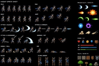 make pixel art sprite sheet animation character sprite sheet for rpg game art