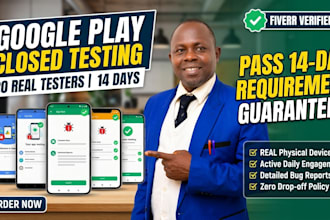 provide 20 app testers for google play closed testing for 14 days