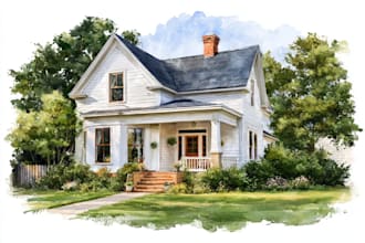 paint watercolor house, home building portrait
