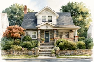 create a custom pen and watercolor house or building
