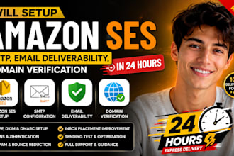 setup amazon ses, SMTP, email deliverability, domain verification in 24 hours
