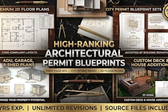 premium city permit blueprint architect, 2d floor plan, house, shed, adu, garage