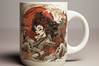 draw detailed dark art samurai japanese for clothing brand