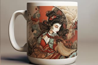 draw detailed dark art samurai japanese for clothing brand