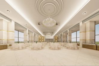 redesign 3d interior banquet, showroom venue modeling, interior villa rendering