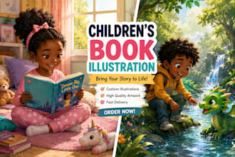 create beautiful childrens book illustrations, storybook art and book covers