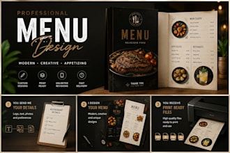 design a modern restaurant or cafe menu professionally