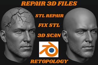 fix, repair, modify, edit 3d stl, obj files cleanup your stl file  for printing
