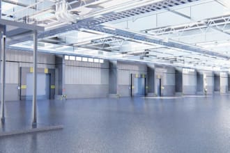 visualize 3d warehouse interior, spatial layouts, cad layout, industrial render