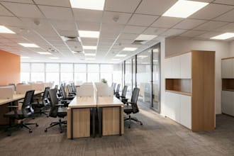 revit 3d interior modern office design, conference room layout render, workspace
