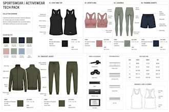 create sportswear activewear techpack for gymwear, yoga, leggings, tracksuits