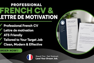 design and write a professional french CV and cover letter lettre de motivation