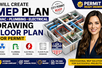 create mep plan, hvac, plumbing, electrical drawing, floor plan for permit