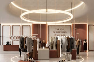 design 3d clothing shop interior, apparel store, fashion boutique,garment studio