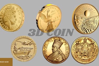 design sculpt custom 3d coin pendant medallon 3d bas, ring 3d coin printing