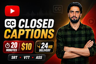 transcribe youtube videos and create closed captions in 24hrs